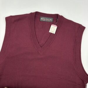 Brandini Made in Italy V Neck Merino Wool Sweater Vest Burgundy Men Medium NWT